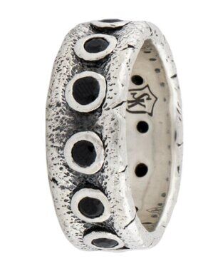 SCOTT KAY 1.77CTW SAPPHIRE STERLING SILVER 925 TEXTURED ETERNITY BAND RING